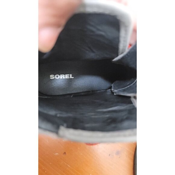Sorel Block Heeled Pump Waterproof Boots Gray & Red Wool Leather Lace up ankle S - Picture 13 of 14